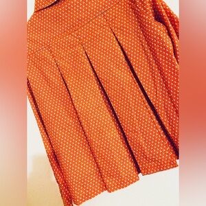 Trisha Tyler Orange Printed Three Pleat Button-Up Shirt